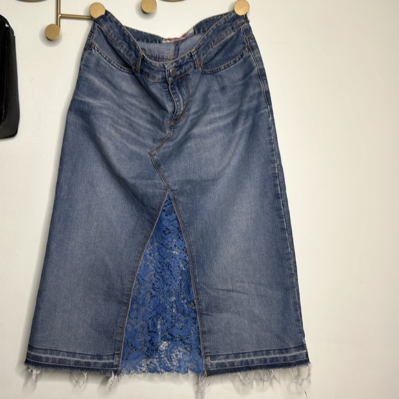Vintage Miss Sixty Denim and Lace Skirt - Picture 2 of 12